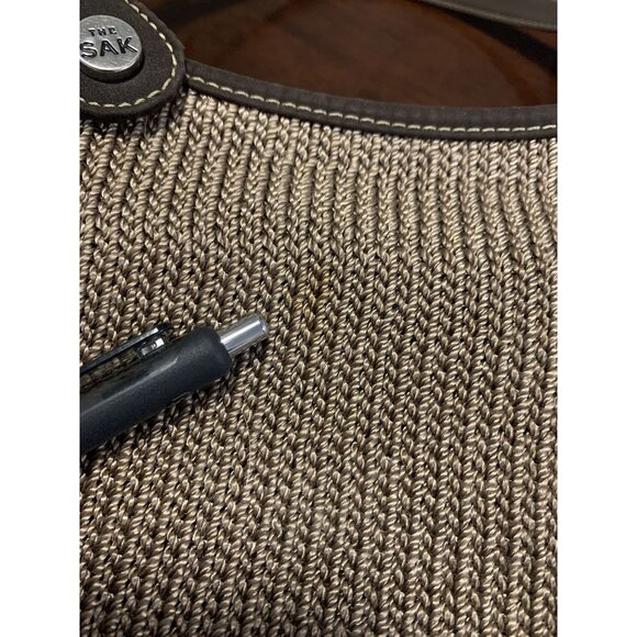 The Sak Crochet Woven Shoulder Hand Bag In Brown Tan With Leather Accents - Picture 8 of 9